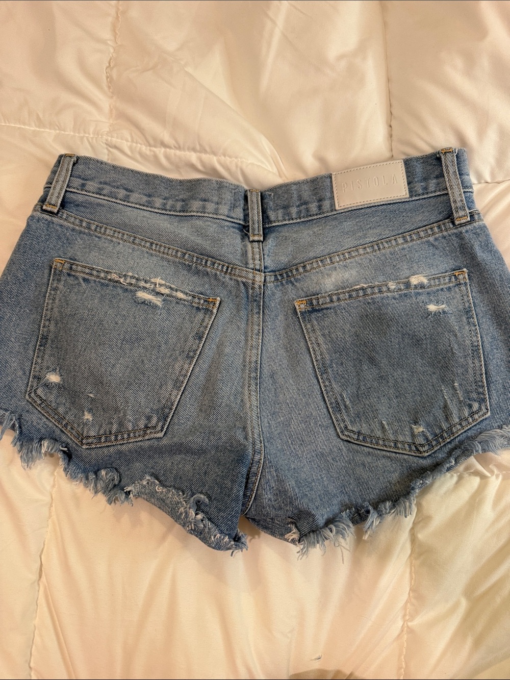pistola Distressed Denim Cutoff Shorts in Light Blue Wash - Picture 4 of 4